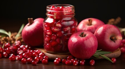 Png Apple Pomegranates Jar Honey Isolated , Bright Background, Background Hd