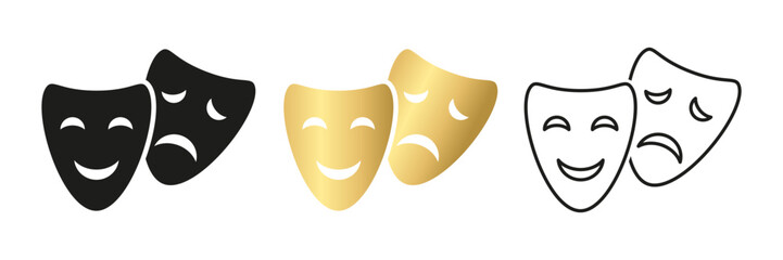 Masquerade vector icon on white background. Theater mask icons. Tragic and comic mask icons.