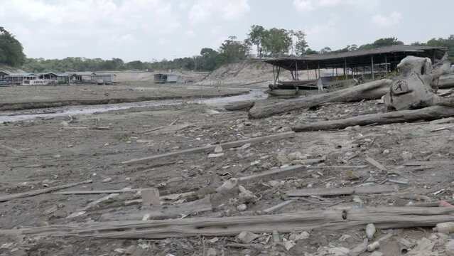 Completely dried out riverbed in Marina do Davi in Manaus in Brazil