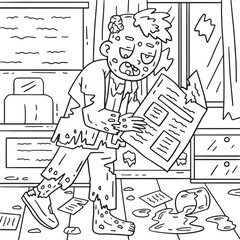 Zombie with Newspaper Coloring Pages for Kids