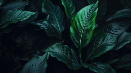 Banner with dark green leaves of a tropical plant