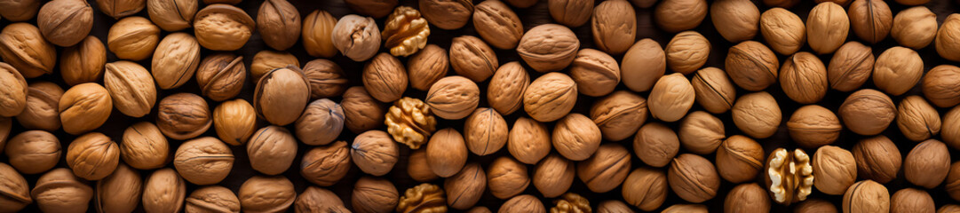 Image of many walnuts closed-up.
