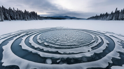 Fototapeta na wymiar Frozen lake breaking into fractals, crystalline structure emphasized, monochromatic blues