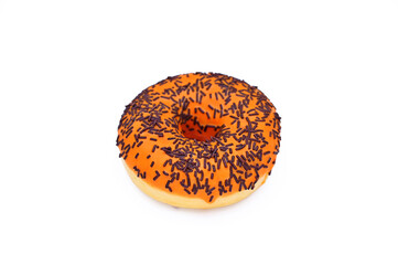 colorful donut with orange icing isolated on white background