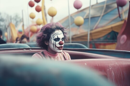 Creepy clown outdoor, AI generated