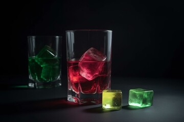 drink in glass with cubes. Generative AI