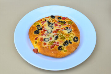 Delicious mixed pizza with rich content. Menu concept of choice and diversity. Pepperoni, Formaggi, Veggie, Karisik pizza