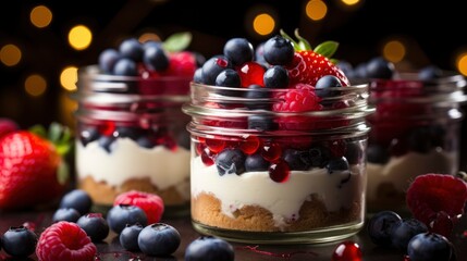 Nicely Decorated Fresh Berries Dessert Served, Bright Background, Background Hd