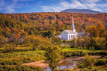 Autumn over a church in Stowe, Vermont