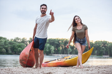 Couple travelling by kayak