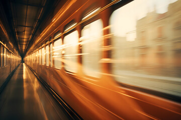 Fototapeta na wymiar Fast moving train at night