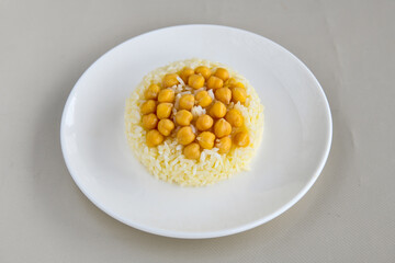 Traditional delicious Turkish food; Turkish style rice pilaf (Turkish name; Arpa sehriyeli. tavuklu, nohutlu, kavurmali, kuru fasulyeli, pirinc pilavi)