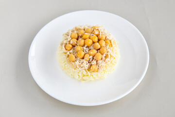 Traditional delicious Turkish food; Turkish style rice pilaf (Turkish name; Arpa sehriyeli. tavuklu, nohutlu, kavurmali, kuru fasulyeli, pirinc pilavi)