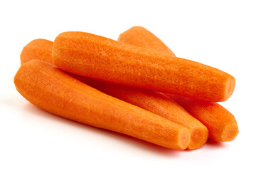Peeled Carrots, isolated on white background.