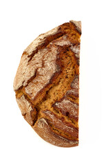 Freshly Baked Homemade Bread slices, close-up, isolated on a white background.