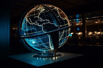 Globe with illuminated value of worldwide business logistics. Generative AI