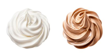 Whipped cream top view png, isolated on transparent background, delicious white and brown chocolate ice cream hd