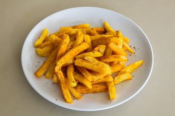 French fries Snack food crispy potato . Fast food or  snacks concept. Patates cips.
