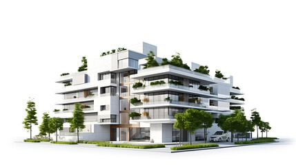 Modern residential building multi-storey under at the white background. - obrazy, fototapety, plakaty