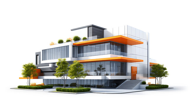 Modern residential building multi-storey under at the white background.