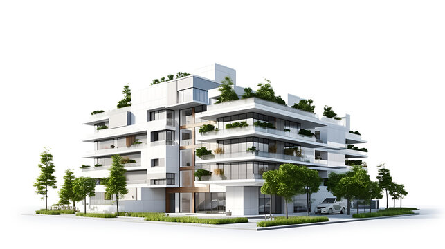 Modern residential building multi-storey under at the white background.