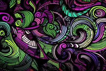 intricate detailed background wallpaper texture coloring book style neon purple and green
