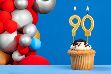 Number 90 birthday candle - Anniversary card with balloons