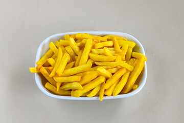 French fries Snack food crispy potato . Fast food or  snacks concept. Patates cips.