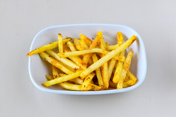 French fries Snack food crispy potato . Fast food or  snacks concept. Patates cips.