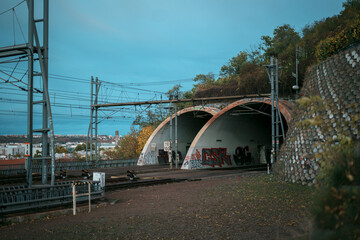 Entrance to train tunnels in Prague, Czechia
