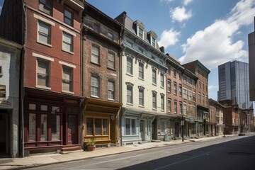 A view of Philadelphia's renowned and historical Fabric Row from the south at 4th Street and Fitzwater Street. Generative AI