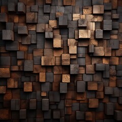 Dark color wood background with 3d cube texture wooden