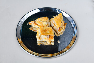 Turkish Dessert Sobiyet  Baklava, mussels baklava and classic baklava with Pistachio . Cevizli, Fistikli Baklava, top view.