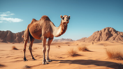 A bactrian camel on natural background. AI generated content.