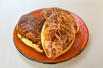 Turkish pastry product , tasty pogaca. Turkish Pastries; pogaca, borek, acma, ay coregi at patisserie showcase.