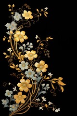 Delicate flowers in silver and golden tones over dark vertical background