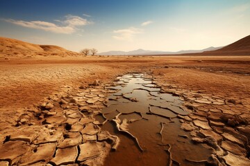 water body amidst arid land. Generative AI