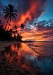 Sunny summer beach with palms