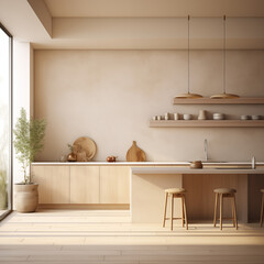 Fototapeta na wymiar Home mock up, cozy modern kitchen interior background, 3d render