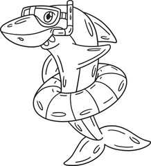 Shark with a Snorkel Float Ring Isolated Coloring 