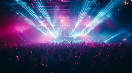 Fototapeta na wymiar Concert crowd in front of bright stage lights - 3D rendering