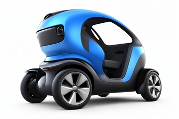 a brand-less generic concept car. Modern blue electric car on a white background with a shadow on the ground. Concept of ecological transport.