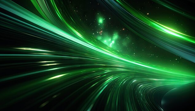 green light lines of bright light moving on a dark background Generative AI