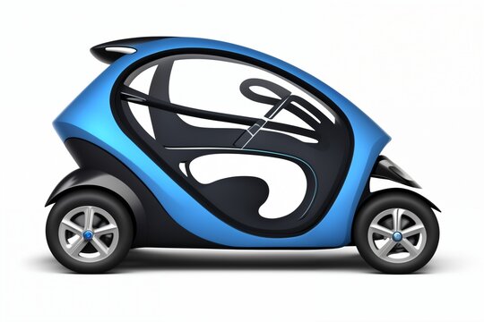 a brand-less generic concept car. Modern blue electric car on a white background with a shadow on the ground