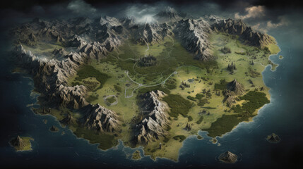 fantasy world map cartography continent landscape rpg - by generative ai - obrazy, fototapety, plakaty