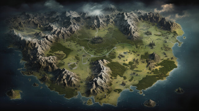 fantasy world map cartography continent landscape rpg - by generative ai