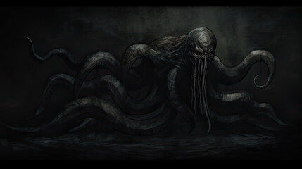 monster horror in the darkness occult grim dark fantasy tentacle - by generative ai - obrazy, fototapety, plakaty