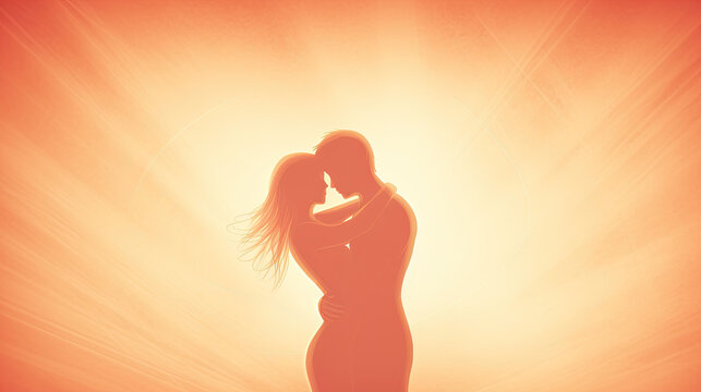 silhouette of a couple spiritual love romance tantra sensual soulmate kiss - by generative ai