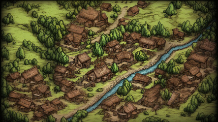 rpg map asset landscape medieval village rural - by generative ai