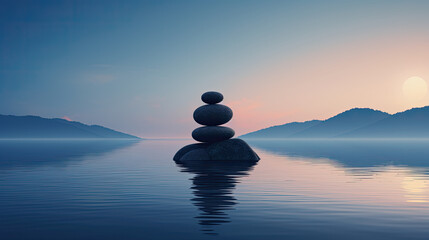 zen mindfulness meditation pebble rock balance sunset  - by generative ai